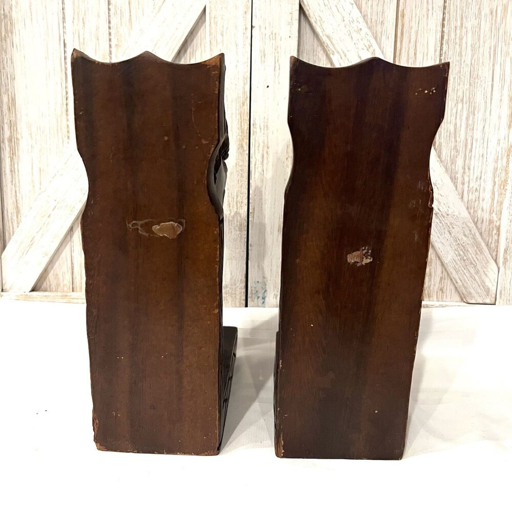 VTG Hand Carved Wood Horse Head Bookends Western Rustic Decor Cowboy Equestrian - Picture 6 of 9